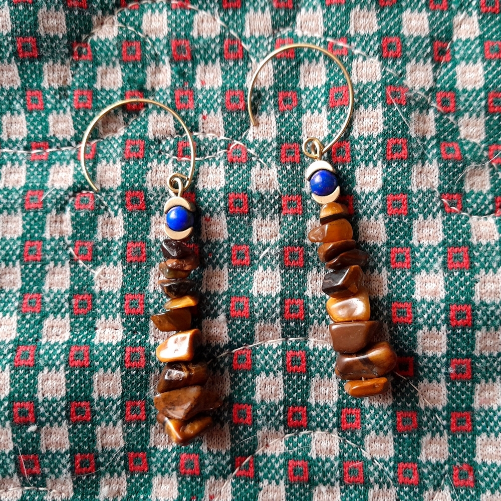 Tiger Eye 'Moon Stack' Earrings with Lapi - Picture 3 of 3